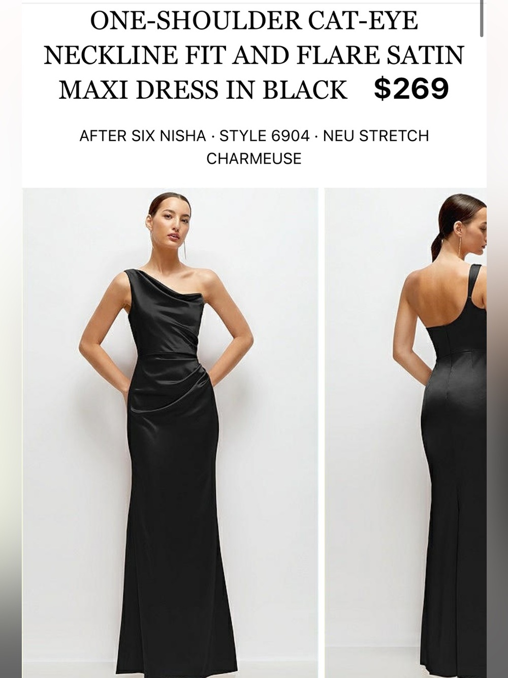 After Six Black One-Shoulder Satin Maxi Dress